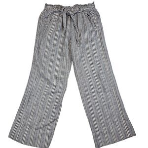 SO High Rise Wide Leg Linen Striped Pants Navy Ivory Women's Size Large